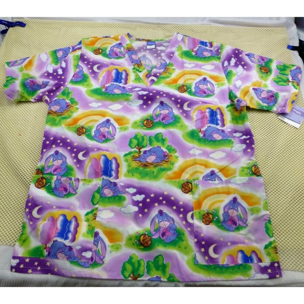 NWT Disney Barco Eeyores Lullaby Scrub Top M Purple Cartoon Print Made In USA